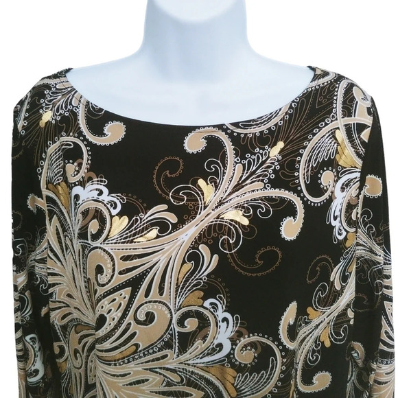 Style & Co. Stretch Tunic Top Gold Filigrees White Black L - Picture 2 of 7